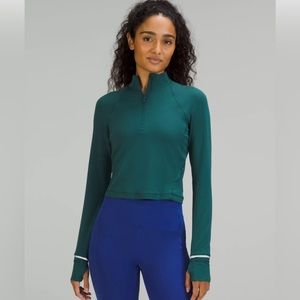 Lululemon athletica it’s rulu run ribbed cropped half zip green jasper size 4